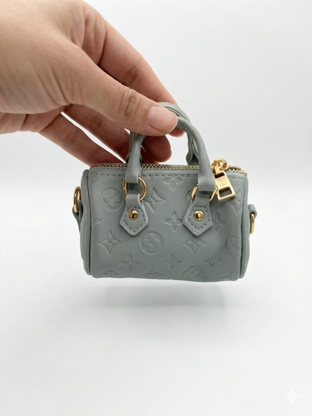 Lt Blue Embossed Mini Duffle Bag Charm